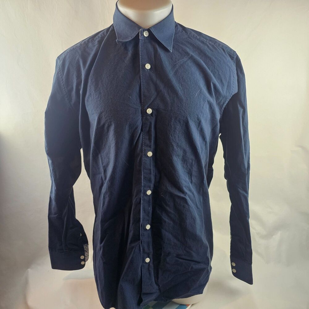 Original Penguin Shirt Mens Large Navy Blue Button Up Flip Cuff Preppy Classic